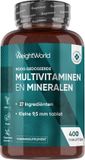 Multivitamine WeightWorld Multivitaminen tabletten - 27 essentiële vitamines en mineralen - 400 multivitamine tabletten voor 1 jaar voorraad