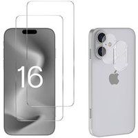 Phonillico® Gehard glas voor iPhone 16 en camerabescherming [Pack 2]