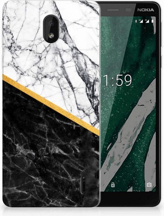 Nokia 1 Plus Marble TPU Case - White/Black