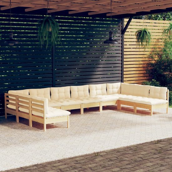 The Living Store Tuinset - Lounge - Hout - Hoekbank 63.5 x 63.5 x 62.5 cm - Cr&#232;me