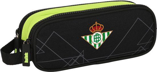 Real Betis Balompié Pen Case with 2 Compartments - Black and Lime Green - 21 x 8 x 6 cm