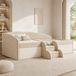 OKWISH Kinderbed 90x190cm Met Matras Slaapbank Met Stappen En Veiligheidshekje Voor Kinderen Stof Beige