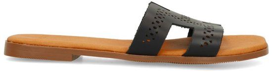 Manfield Dames Zwarte Leren Slippers Maat 36