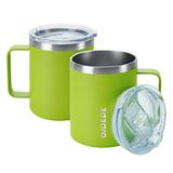 BJPKPK 2 stuks Geïsoleerde koffiemok, 350 ml Geïsoleerde tuimelaar met deksel, roestvrijstalen koffiebekers met spatwaterdicht deksel, groen
