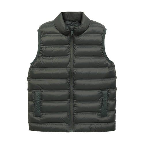 Mango Kids bodywarmer kaki Groen Jongens Polyamide Opstaande kraag Effen - maat 140