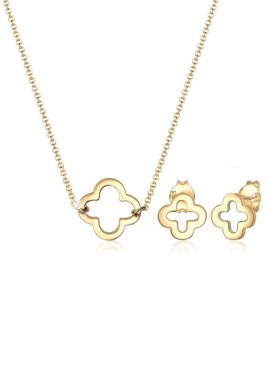 Elli Sieraden Set Dames Shamrock Geluksbedel - 925 Sterling Zilver Verguld