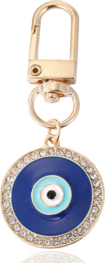 LGT JWLS Lookinggoodtoday Goudkleurige Sleutelhanger met Oog en Steentjes Blauw