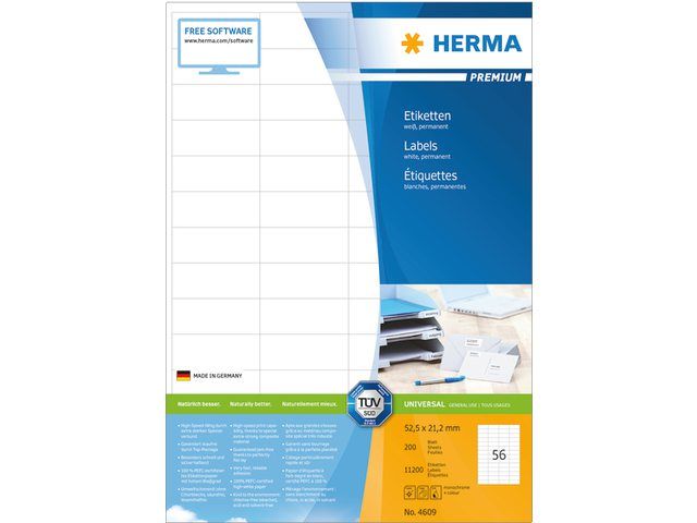 HERMA Etiket 4609 52.5x21.2mm premium wit 11200stuks