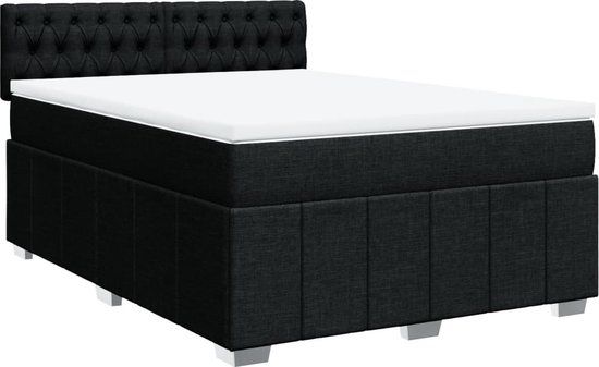 vidaXL Boxspring met matras stof zwart 140x190 cm