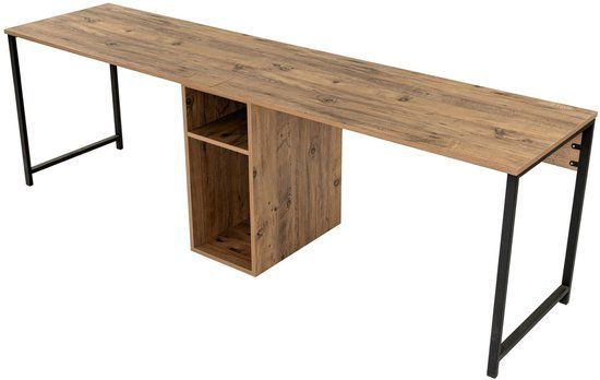 Vente-unique Dubbel bureau met opbergruimte - Kleur: naturel en zwart