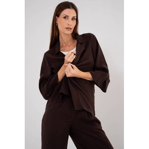 Maicazz & Zizo Pure By Zizo Tooske Jacket SU26.TOOS.010 Choco Bruin Driekwart Mouw Kniehoogte Blazer/Colbert Vrouwen Maat 34