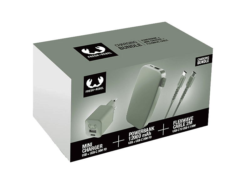Fresh 'n Rebel 8bnd-wc-cb-pb-dg - Bundel Draagbare Powerbank Groen