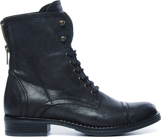 Manfield Dames Zwarte Veterlaarsjes Leer Maat 36