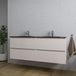 Saniclass Chaci Meuble de salle de bain - 140x46x55cm - lavabo céramique noir - 2 vasques - 2 trous de robinet - 4 tiroirs - coton mat (beige)