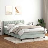 vidaXL Boxspring met matras fluweel lichtgrijs 160x210 cm