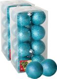 Gerimport Kerstballen - 32x - ijsblauw - glitters - D5 cm - kunststof
