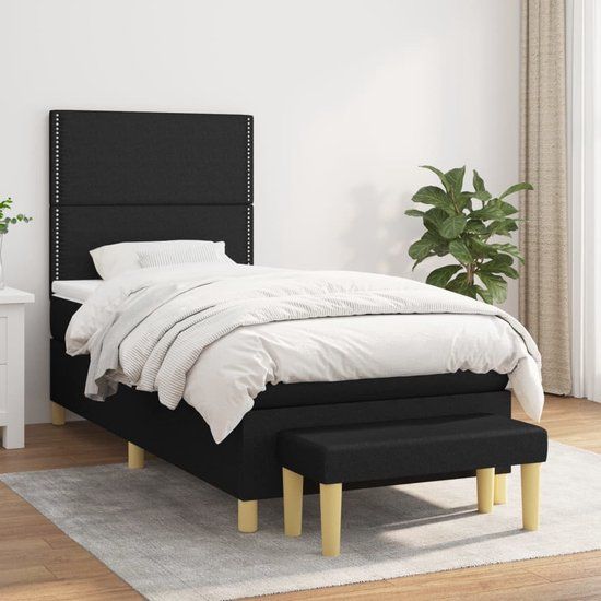 vidaXL Boxspring met matras stof zwart 100x200 cm