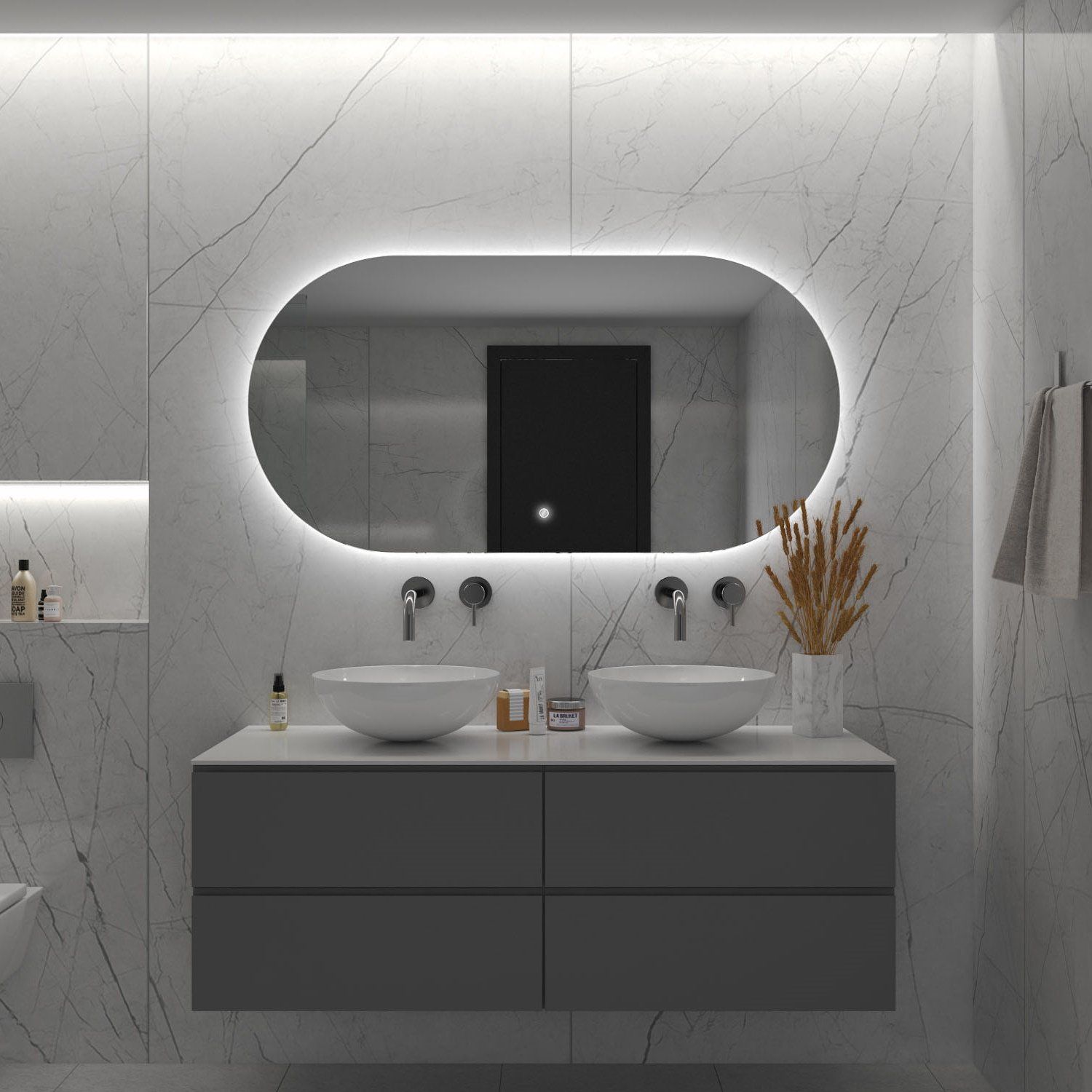 Boss & Wessing Badkamerspiegel gliss orion 70x140 cm horizontaal led incl. Verwarming