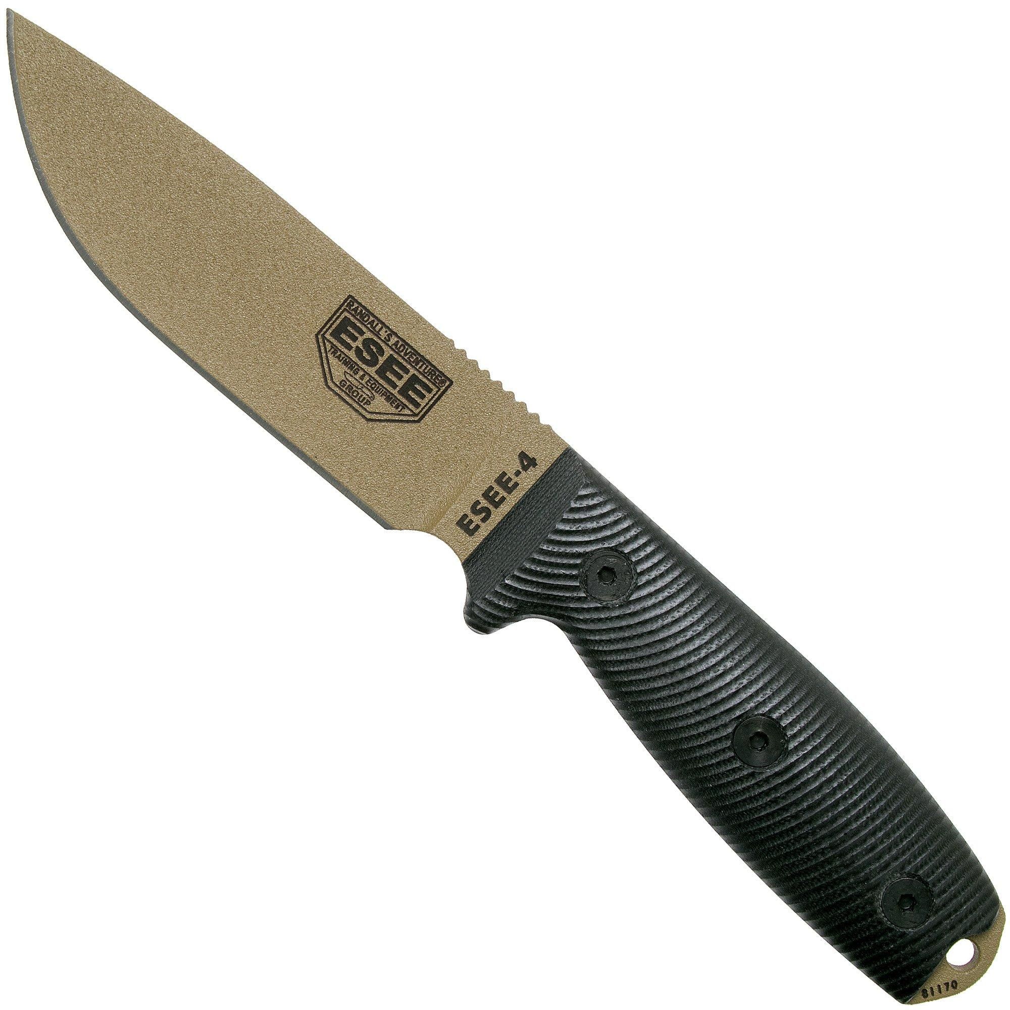 ESEE Model 4 Dark Earth Blade 3D Black G10 survivalmes 4PDE-001 - Zwarte schede + riemclip