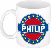 Bellatio Decorations - Philip voornaam - mok - wit/blauw - 300 ml
