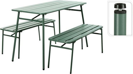 Pro Garden 3-delige Tuintafel en Bankenset Staal Groen