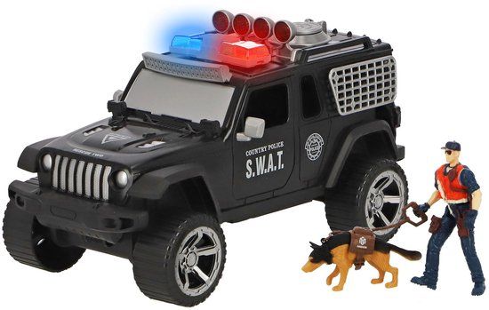 KiddyGo politieauto speelgoed met licht en geluid, politieagent en hond.