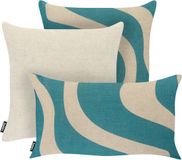 Beliani AURINIA - Set van 3 tuinkussens - Blauw/Beige - Polyester