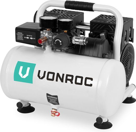 VONROC PRO Stille Compressor - Olievrij - 750W - 1PK - 128 l/min - 6 Liter - 8 Bar - 57.5dB(A) - Wit