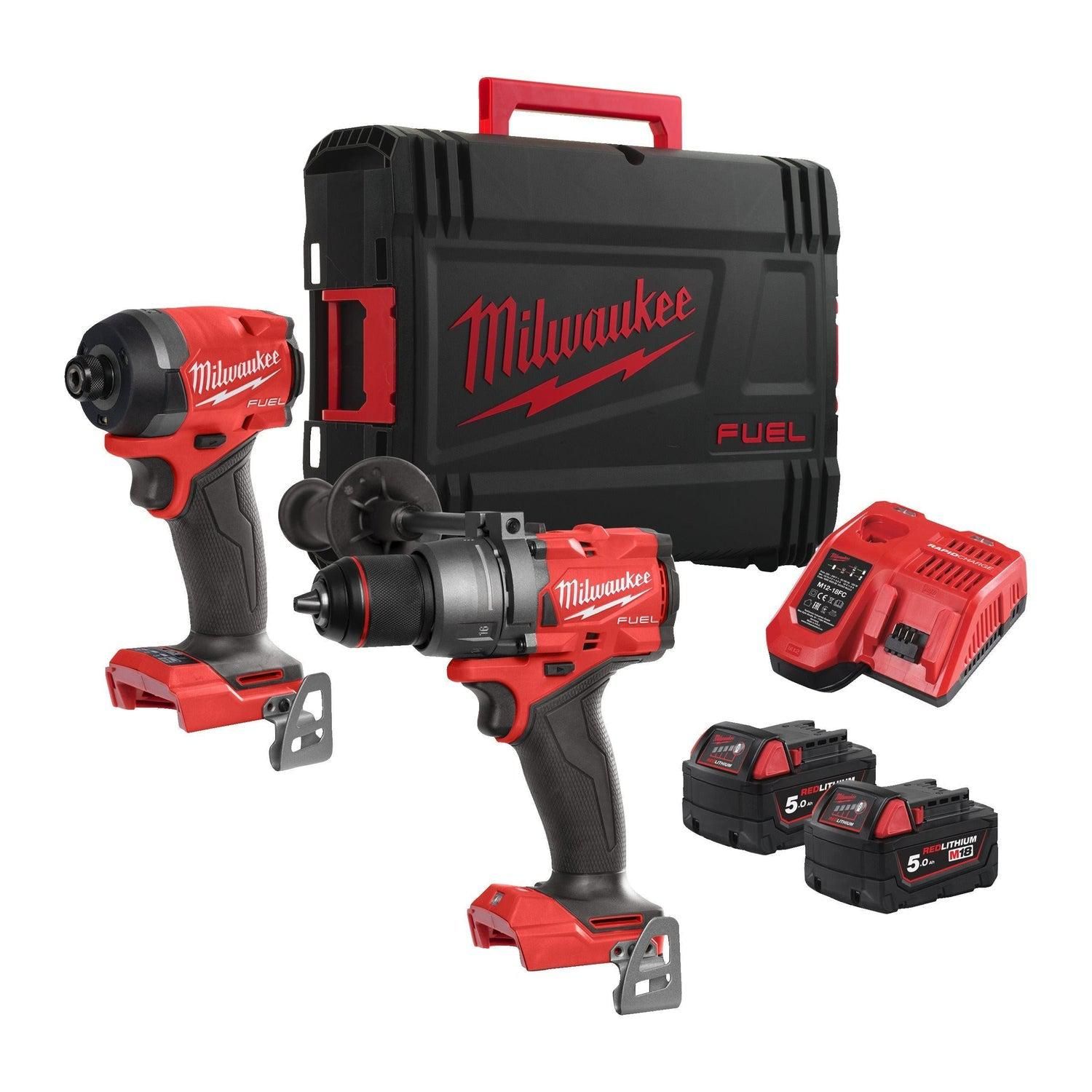 Milwaukee M18 FPP2A3-502X 18V Klopboormachine & Slagschroevendraaier Combiset (2x 5.0Ah) In HD Box