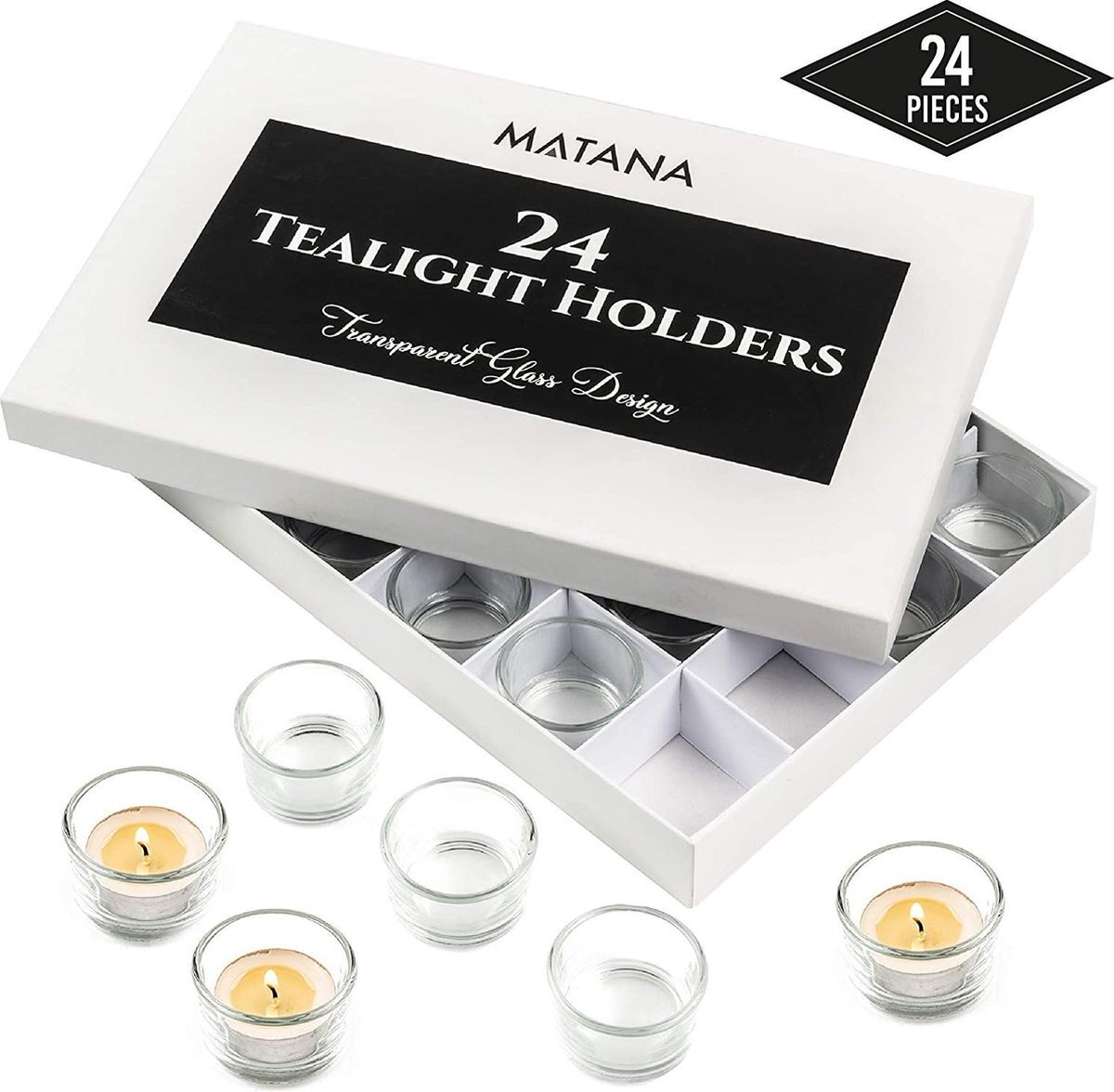 Matana 24 theelichthouders, 5 cm - transparant glas, Perfect voor huis en tuin