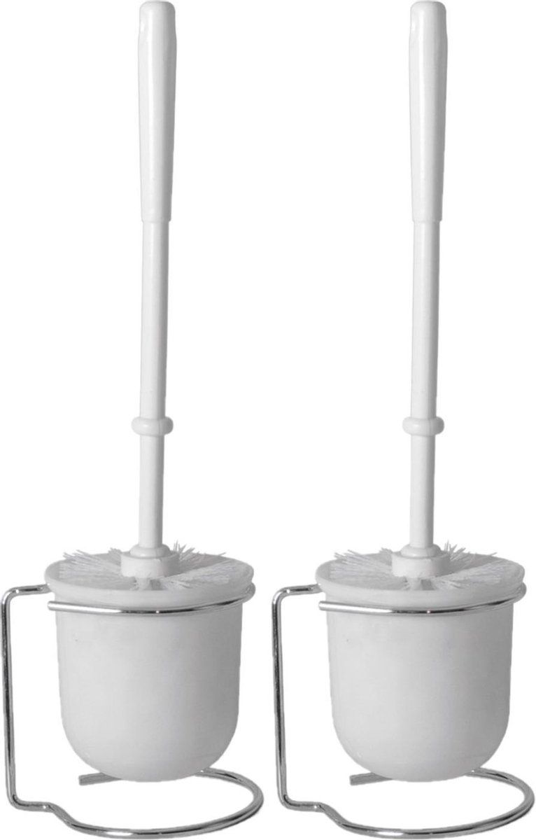 Gerim 2x wc/toiletborstels met houders - Wit - RVS/kunststof