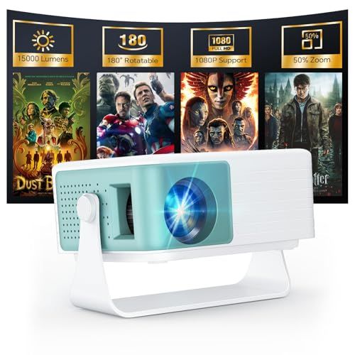 WOLFANG Mini Beamer, Draagbare Projector met 1080P-ingangsondersteuning, Native 720P-resolutie, Automatische Keystone-correctie, 50% Zoom & 180° Rotatie, Compatibel met iOS/Android/Laptop/TV Stick