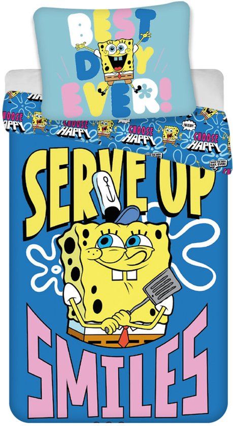 Spongebob dekbedovertrek Katoen Blauw Geel Eenpersoons 140x200 cm