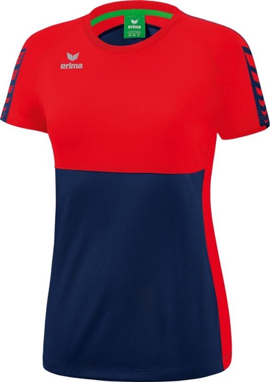 Erima Six Wings T-Shirt Dames - New Navy / Rood - Maat 38