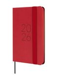 Finocam Kalender 2026, weekoverzicht, dwarsaanzicht, januari - december (12 maanden), jaarplanner 2026, met elastiek en puntband, zachte omslag Flexi glad, rood, Spaans