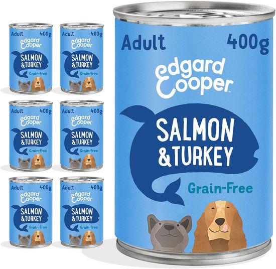 Edgard & Cooper 6x Blik Vers Vlees Hondenvoer Zalm - Kalkoen 400 gr