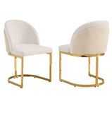 other Set van 2 eetkamerstoelen met beige chenille stof en vergulde metalen poten, modern design, geschikt voor restaurants en woonkamers