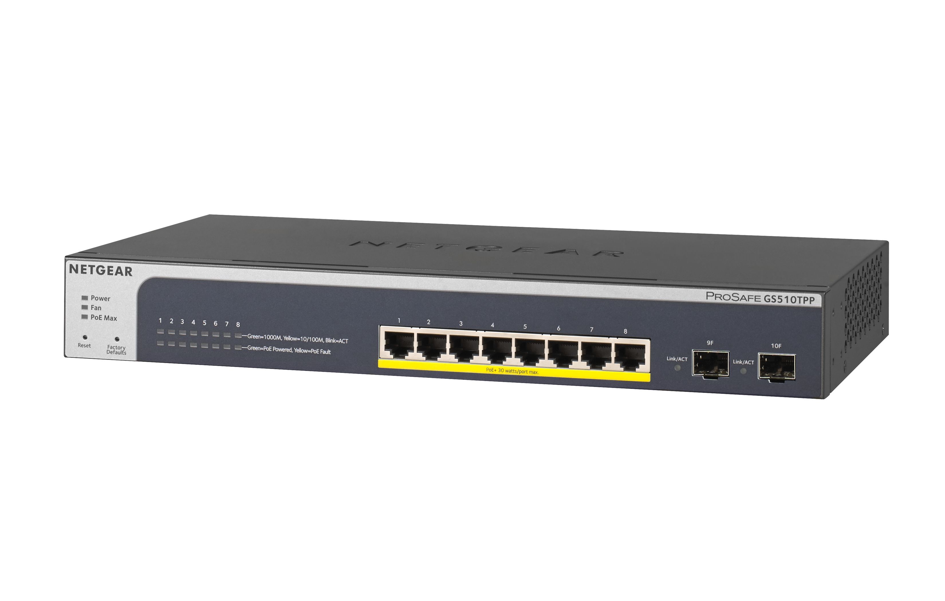NETGEAR GS510TPP - Managed Gigabit Ethernet PoE Switch - 8-Port - Black