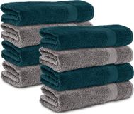Komfortec handdoeken – Set van 8 - Badhanddoek 50x100 cm - 100% Katoen - Antracietgrijs & Petroleumblauw
