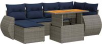 vidaXL 7-delige loungeset met kussens polyrattan grijs