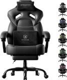 GTPLAYER Gamingstoel met voetensteun, in hoogte verstelbaar, verstelbare armleuningen, geïntegreerde voetsteun, gamingstoel tot 200 kg, 360° draaibaar, zwart