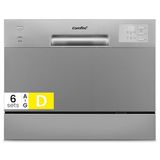 COMFEE Compact CDWMT0602ESD-EU Mini-vaatwasser met 6 bestek, 6 programma's, klasse D, led-display, uitgestelde start, H-TEMP intensieve cyclus bij 70 °C, geluidsniveau 47 dB, zilver