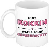 Bellatio Decorations Shoppartners Bv Ik ben kokkin wat is jouw superkracht mok / beker - wit met roze tekst - cadeau / verjaardag / beroepen