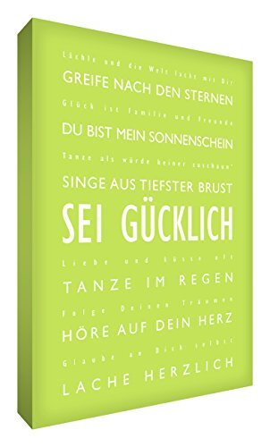 Little Helper Little Helper BH1216-01G Feel Good Art wandversiering van sterk canvas in moderne typografische stijl"Sei Gücklich" 30 x 40 cm lime green