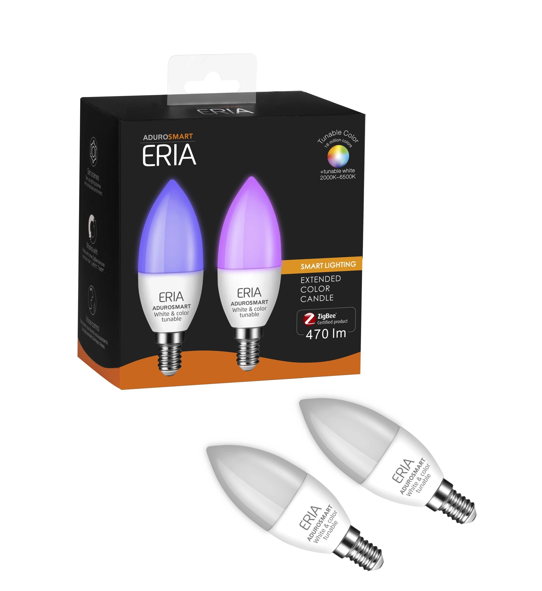 Adurosmart Zigbee smart lampen E14 | Tunable colour | 2 stuks | 6W | RGB + 2200-6500K