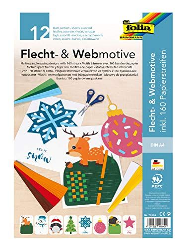 Folia Vlecht- & Webmotieven Set Xmas - DIN A4 - 8 winterse motieven - 160 papierstroken - kleurrijk