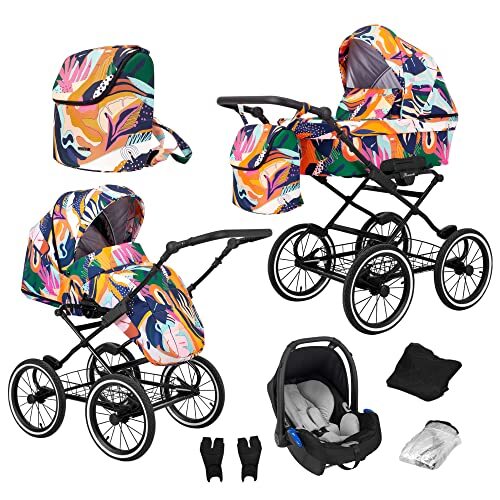 Lux4Kids ChillyKids Tropic ROM-01 Retro kinderwagen, 3-in-1, 2-in-1, combikinderwagen, set + accessoires, kleurkeuze, romantisch zwart, van ChillyKids Tropic ROM-01, 2-in-1, zonder babyzitje