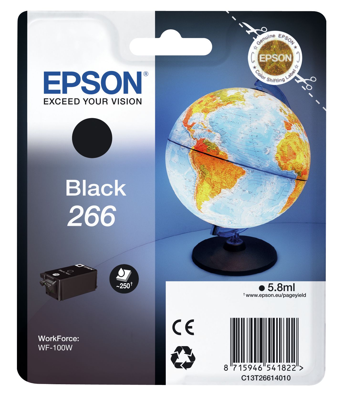Epson 266 Black Ink Cartridge - Original - 250 Pages - WorkForce WF-100W
