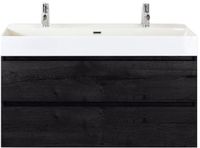 BES LED Maxx XL Badmeubelset 120 cm - Black Oak - Wastafel Kube Enkel 2 Kraangaten