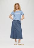 s.Oliver - Rok - Blauw - Denim - A-lijn - Midirok - Gerafelde zoom - Vrouwen - Maat 36